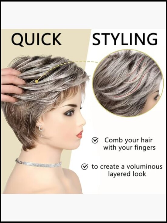 Fluffy Short Pixie Cut Wig Natural Look Lightweight Layered Bangs Daily Party main image 4